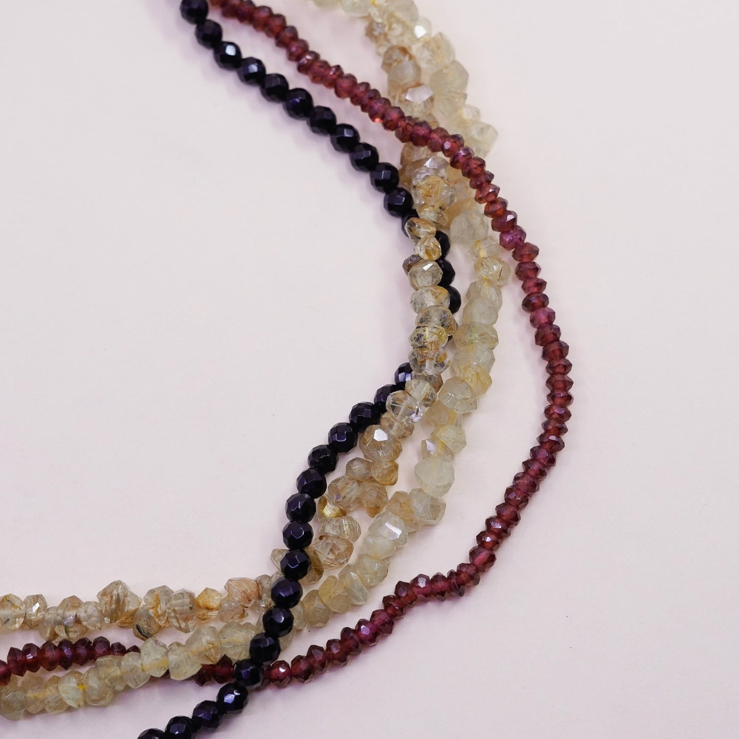 16”, sterling silver necklace, 925 tigers eye rutilated quartz citrine garnet