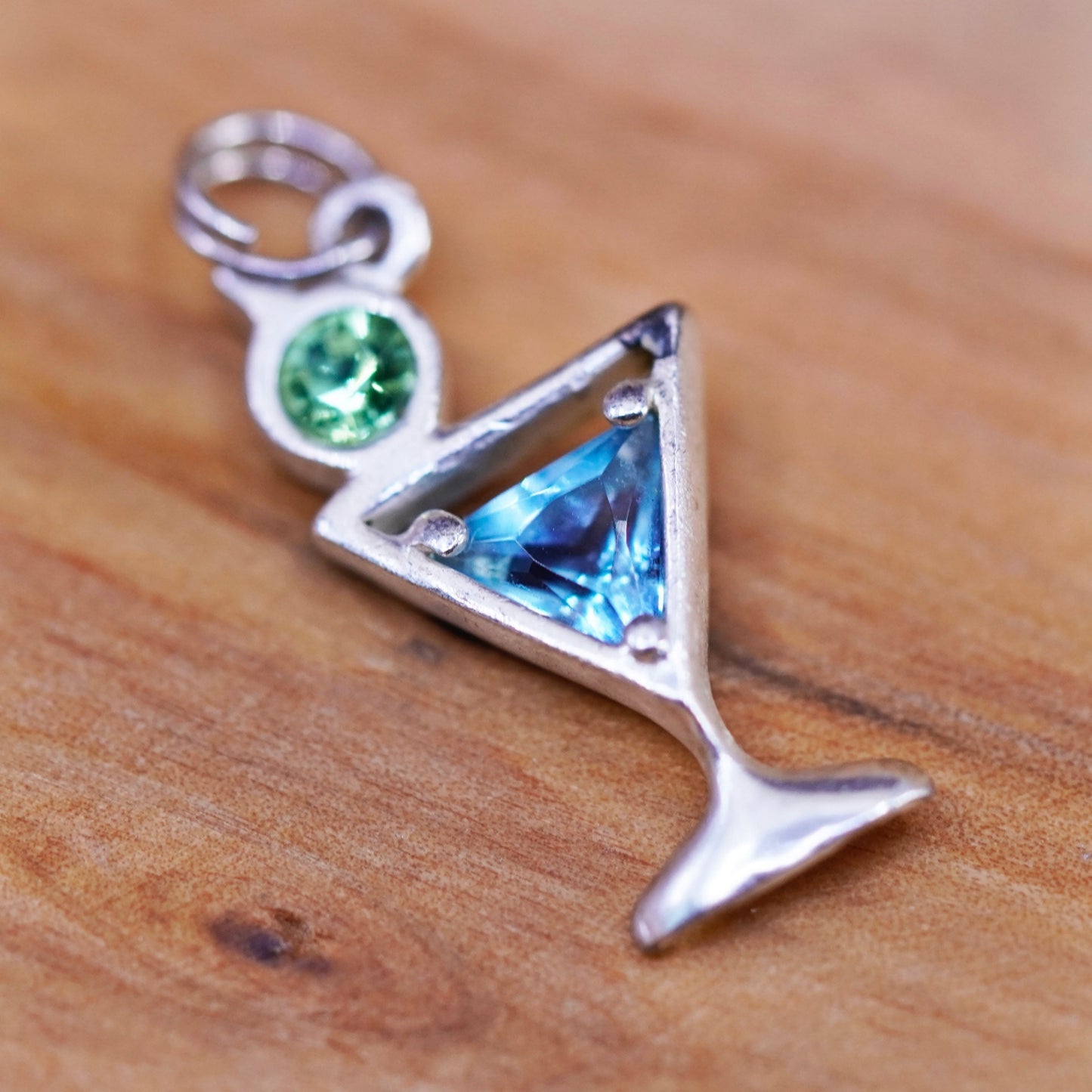 Vintage Sterling silver handmade pendant, 925 cocktail glass charm with olive