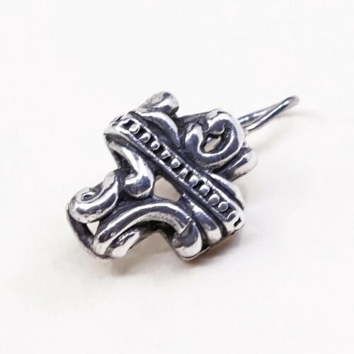 Vtg ATI Sterling Silver Handmade Earrings, Filigree Bali 925 Cross Dangles