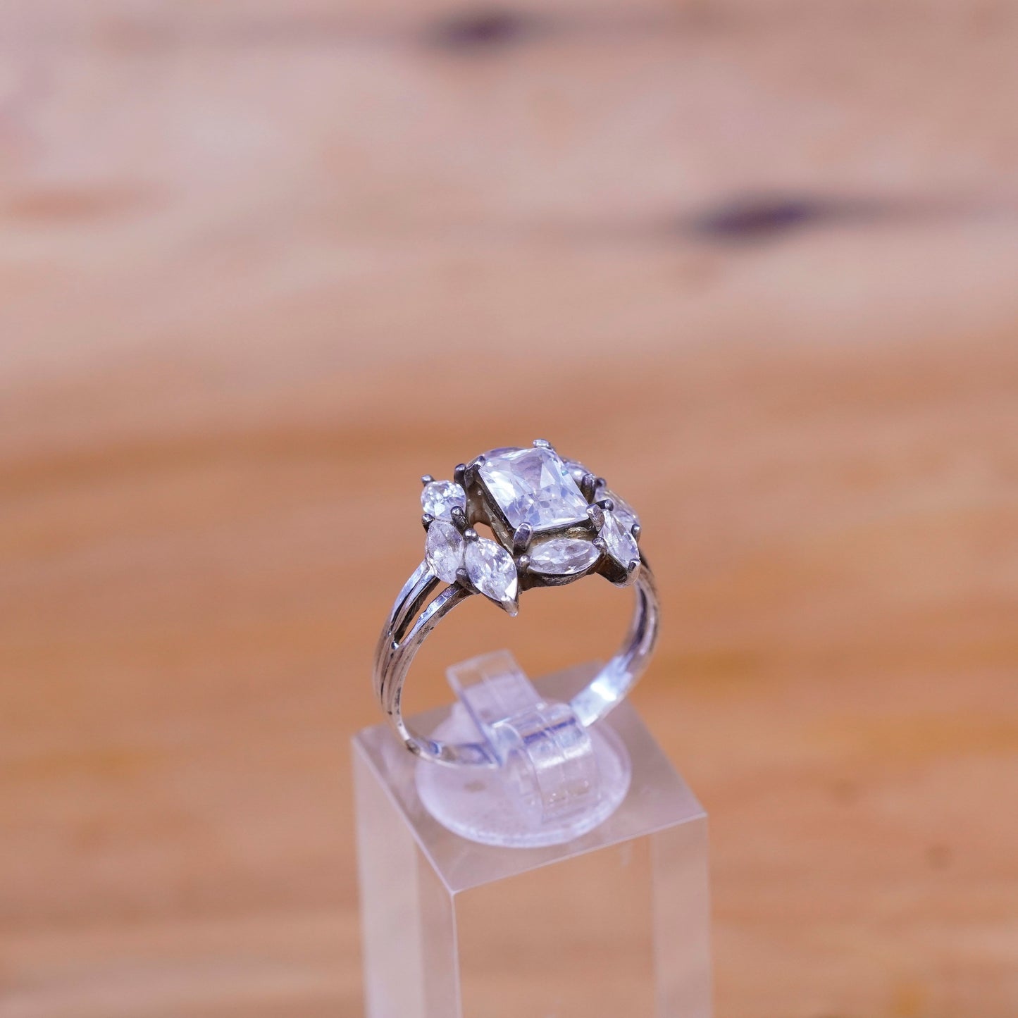 Size 9.5, vintage Sterling 925 silver engagement ring with cz