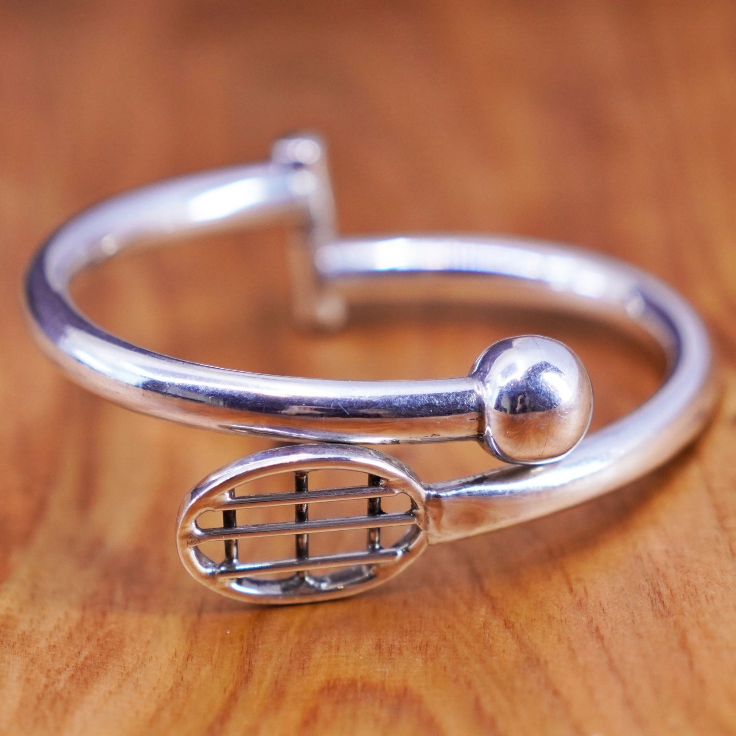 6.5”, Mexico sterling silver handmade bracelet, 925 wrap tennis racket bangle