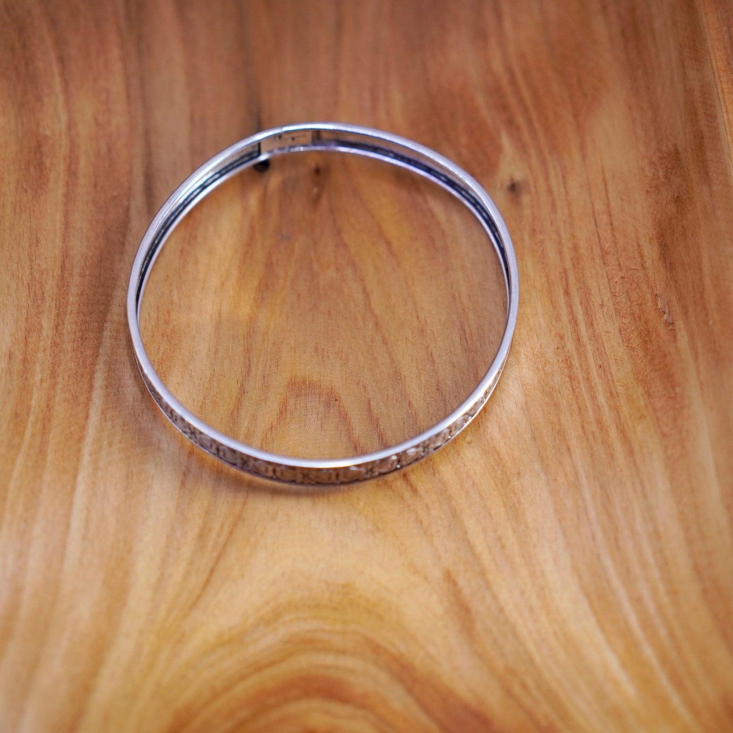 8”, Vintage Sterling silver handmade bracelet, 925 bangle with heart textured