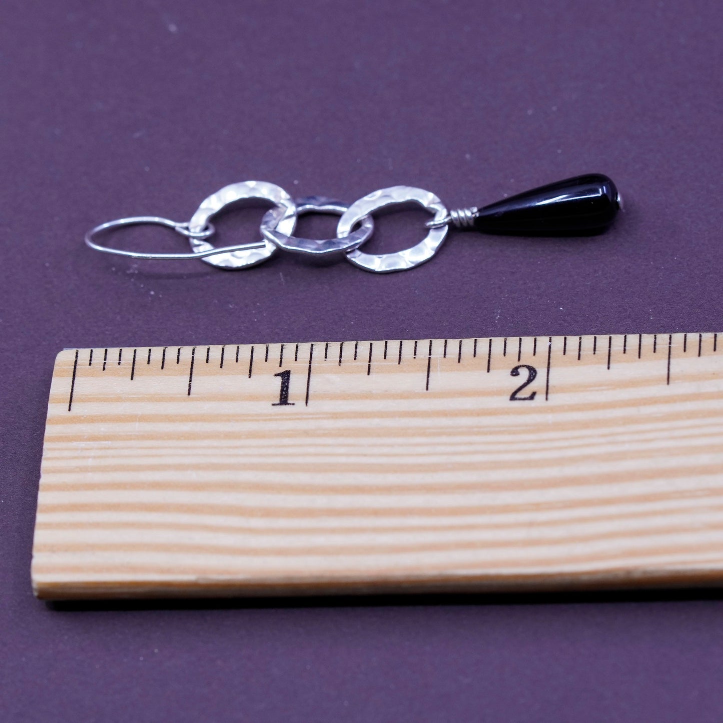 shube Sterling silver handmade earrings, 925 oval linen with teardrop obsidian