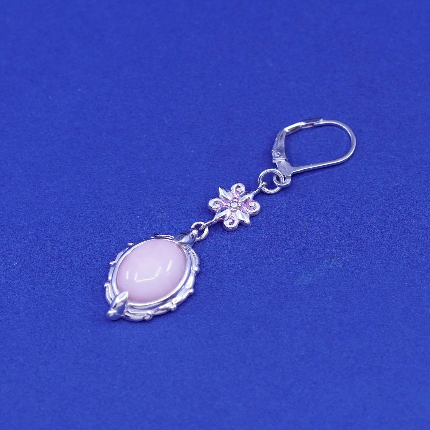 Vintage BBJ Sterling 925 silver handmade earrings with rose quartz and flower
