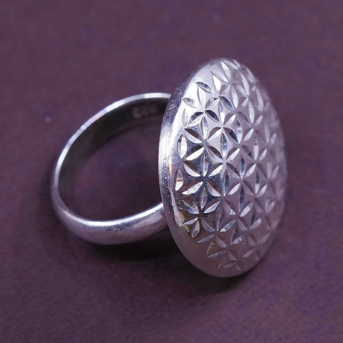 sz 7, vtg Sterling silver handmade ring, 925 diamond textured band