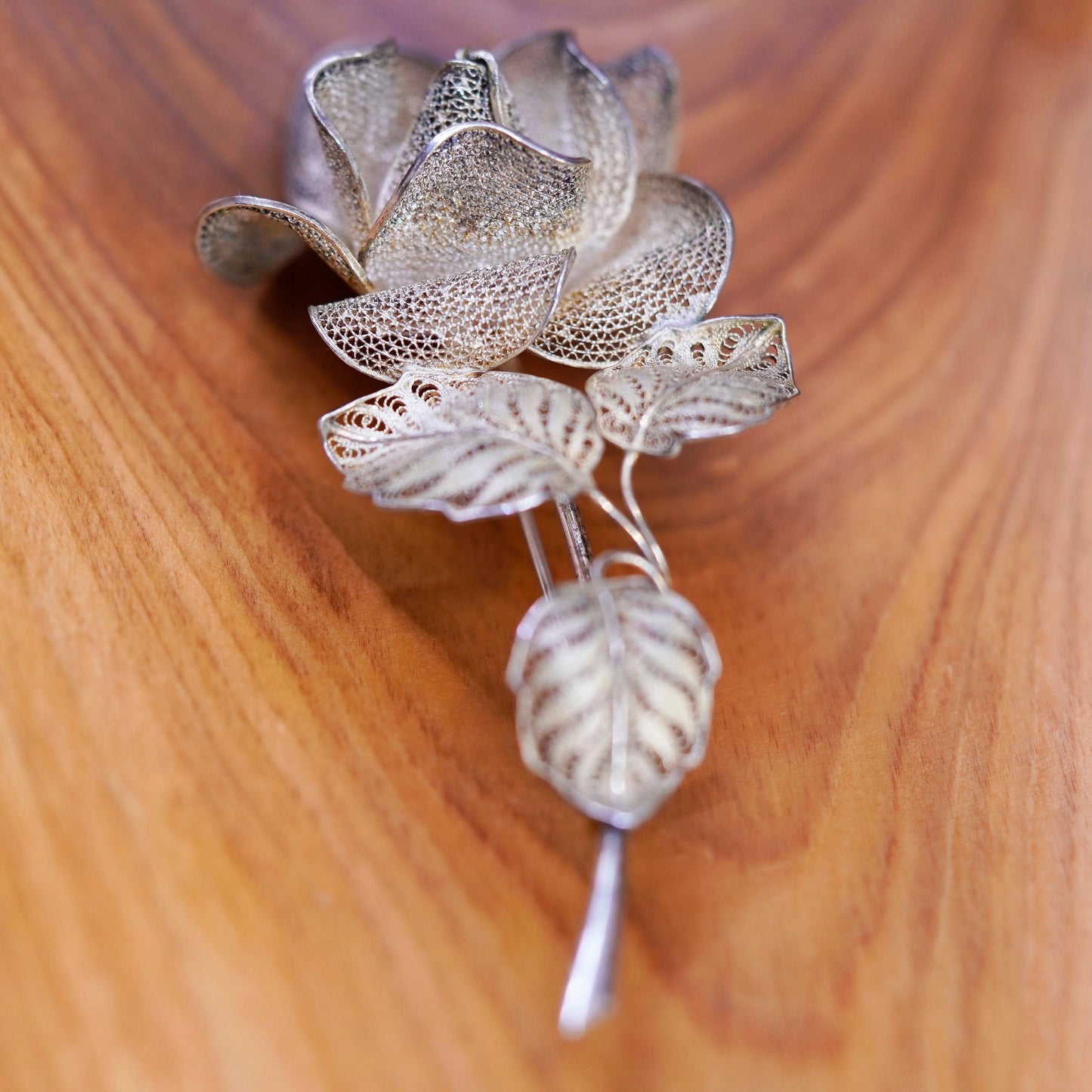 Vintage handmade Germany sterling 800 silver filigree flower floral brooch pin