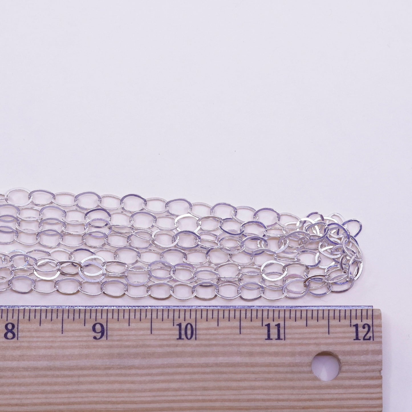 96” 7mm, vintage Sterling 925 silver flatten circle extra long necklace