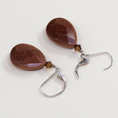 Vintage handmade Sterling 925 Silver Earrings With Goldstone Beads, Stamped 925