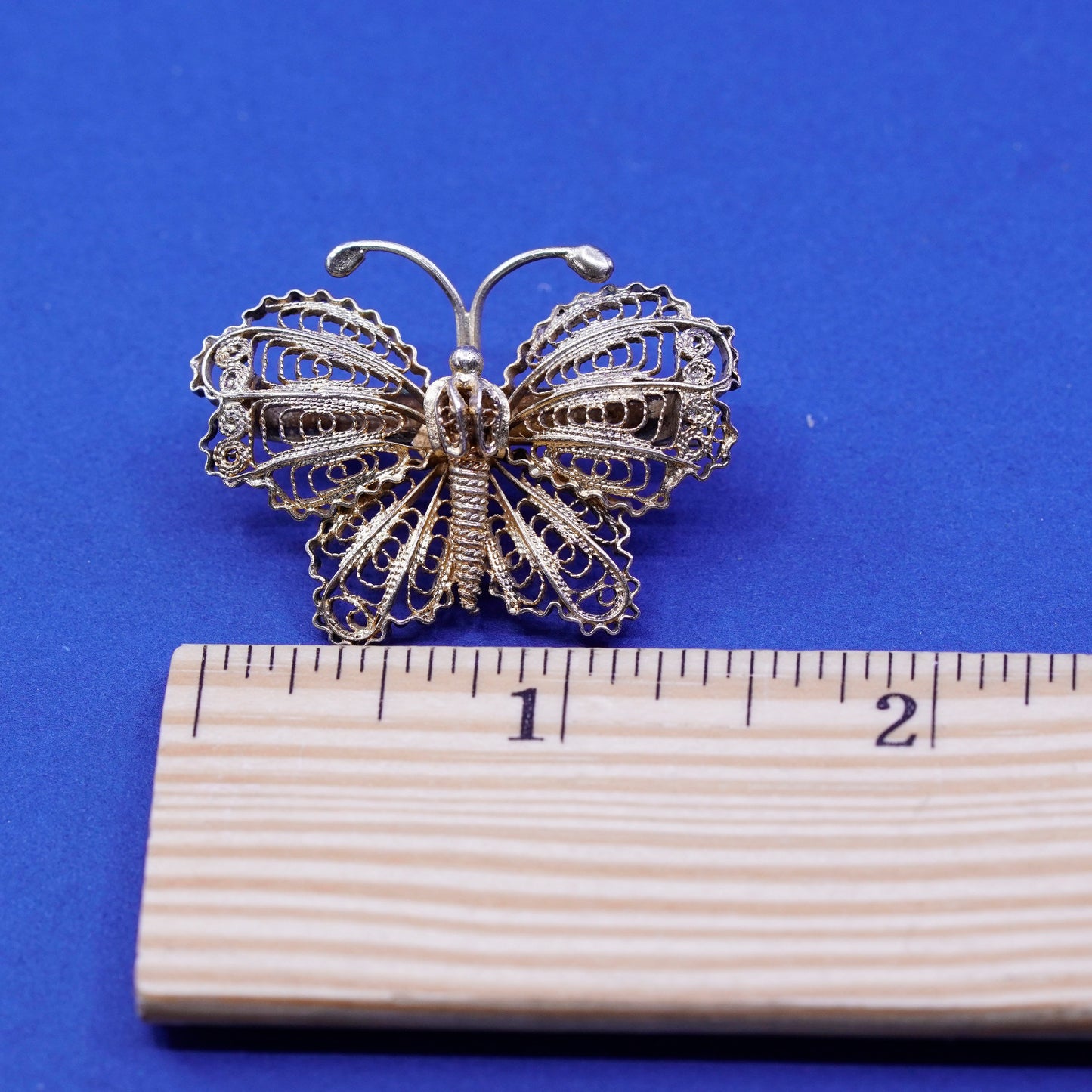 vermeil gold filled sterling silver handmade brooch, 925 filigree butterfly pin