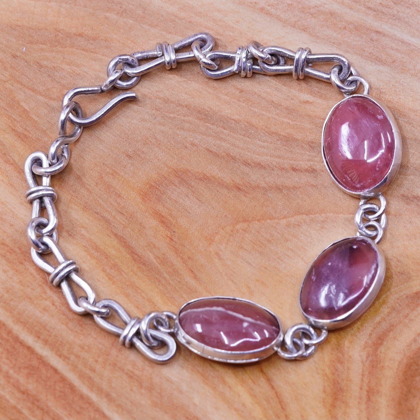 7.5”, vintage Sterling silver handmade bracelet, 925 chain with red agate