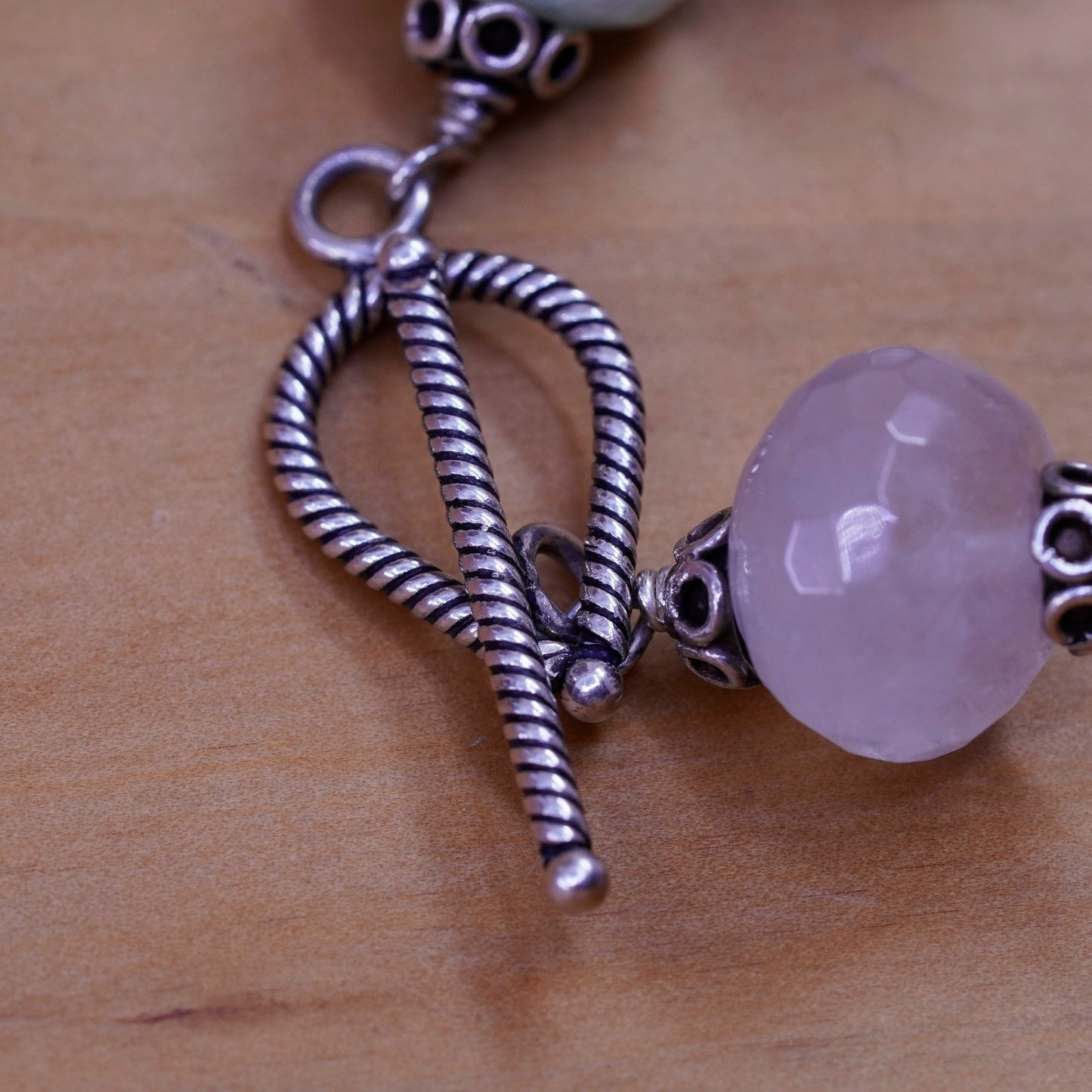7”, sterling 925 silver carved bracelet prehnite amethyst quartz citrine