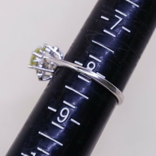 Sz 8, Vtg Sterling Silver handmade Ring, 925 Silver W/ Round Cut citrine
