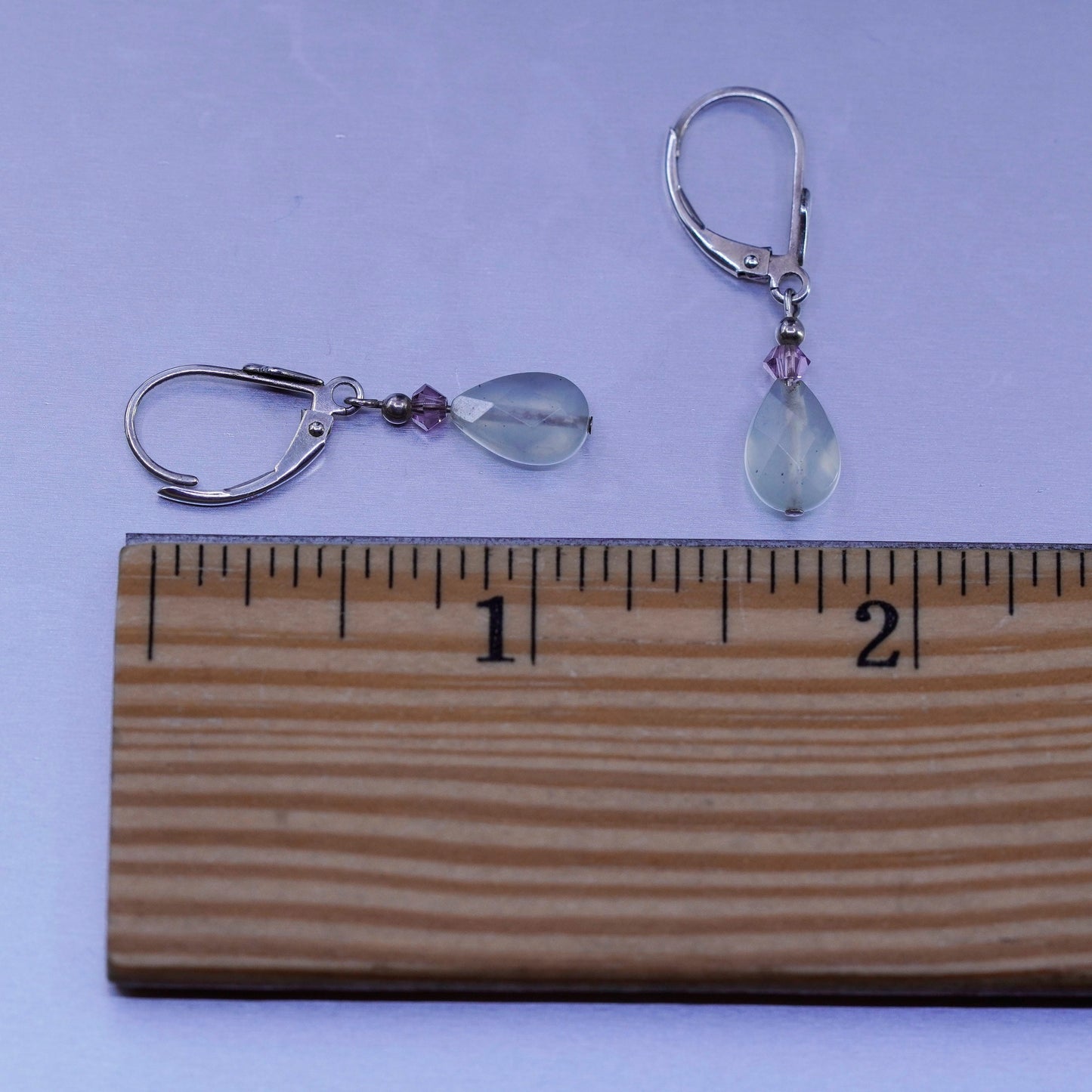 vtg designer Sterling 925 silver handmade earrings teardrop prehnite amethyst