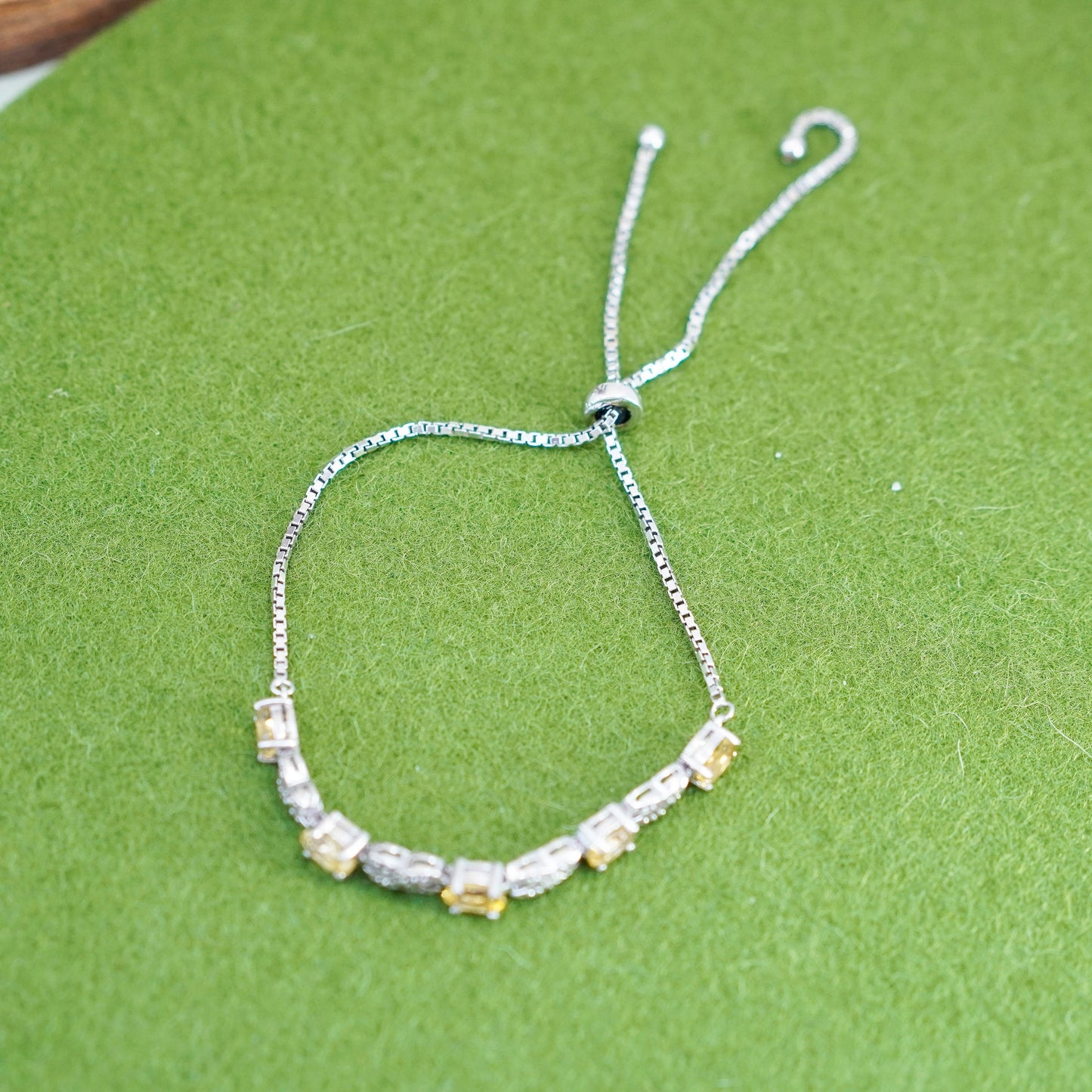 Size adjustable, Vintage sterling silver bracelet, 925 box chain with citrine
