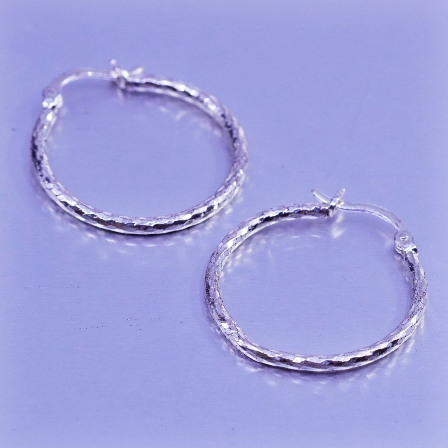 1”, vintage Sterling silver handmade earrings, textured 925 hoops