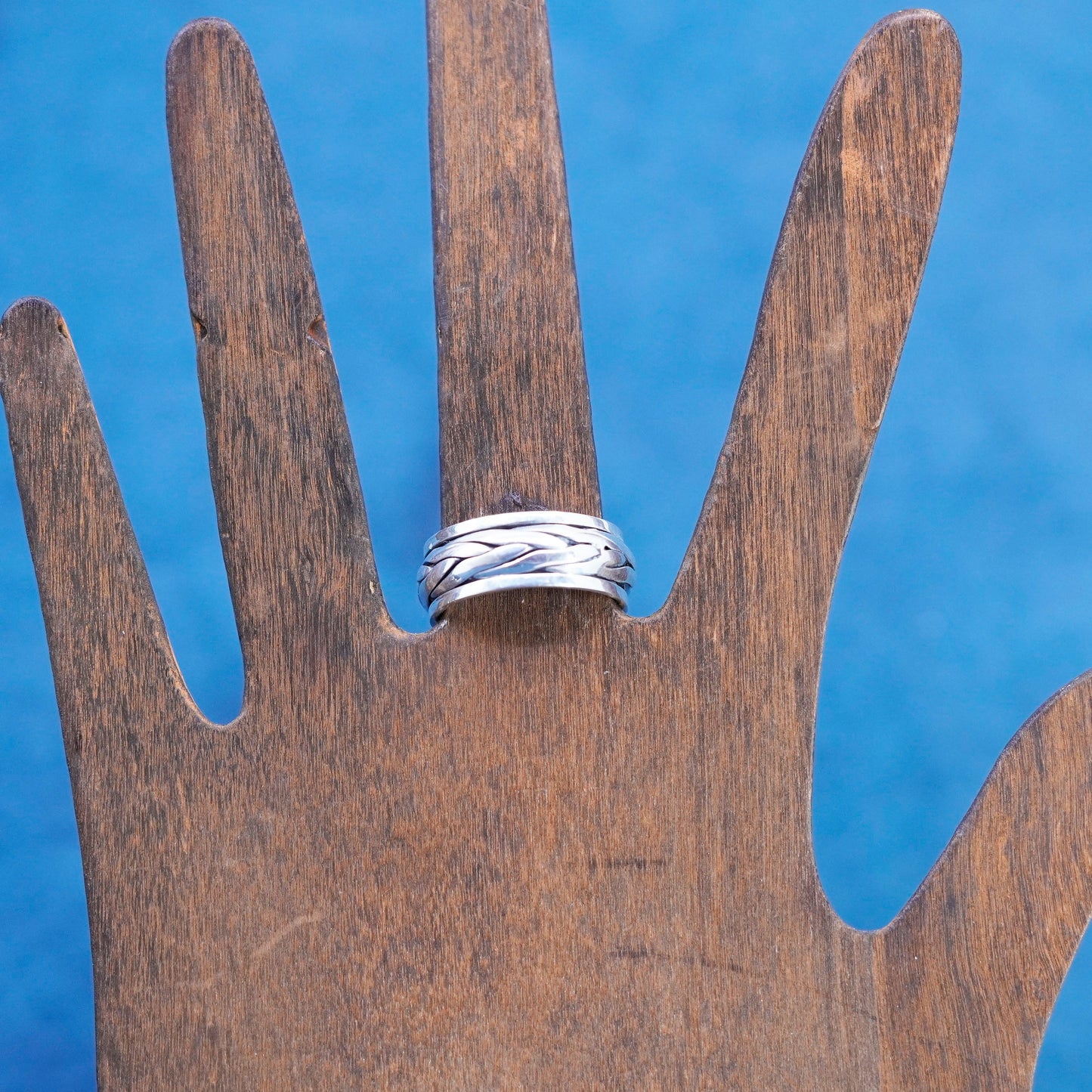 Size 8, vintage sterling silver band, solid 925 silver spinner ring with cable