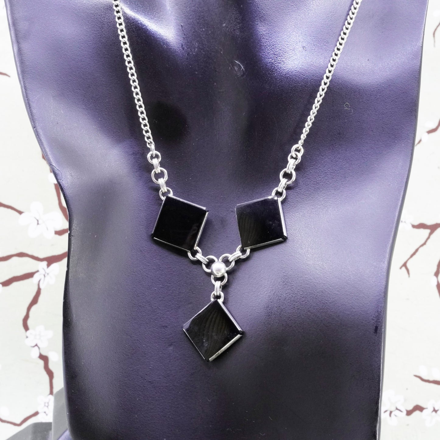 16”, WE Richards WRE sterling 925 silver snake chain necklace square pendant