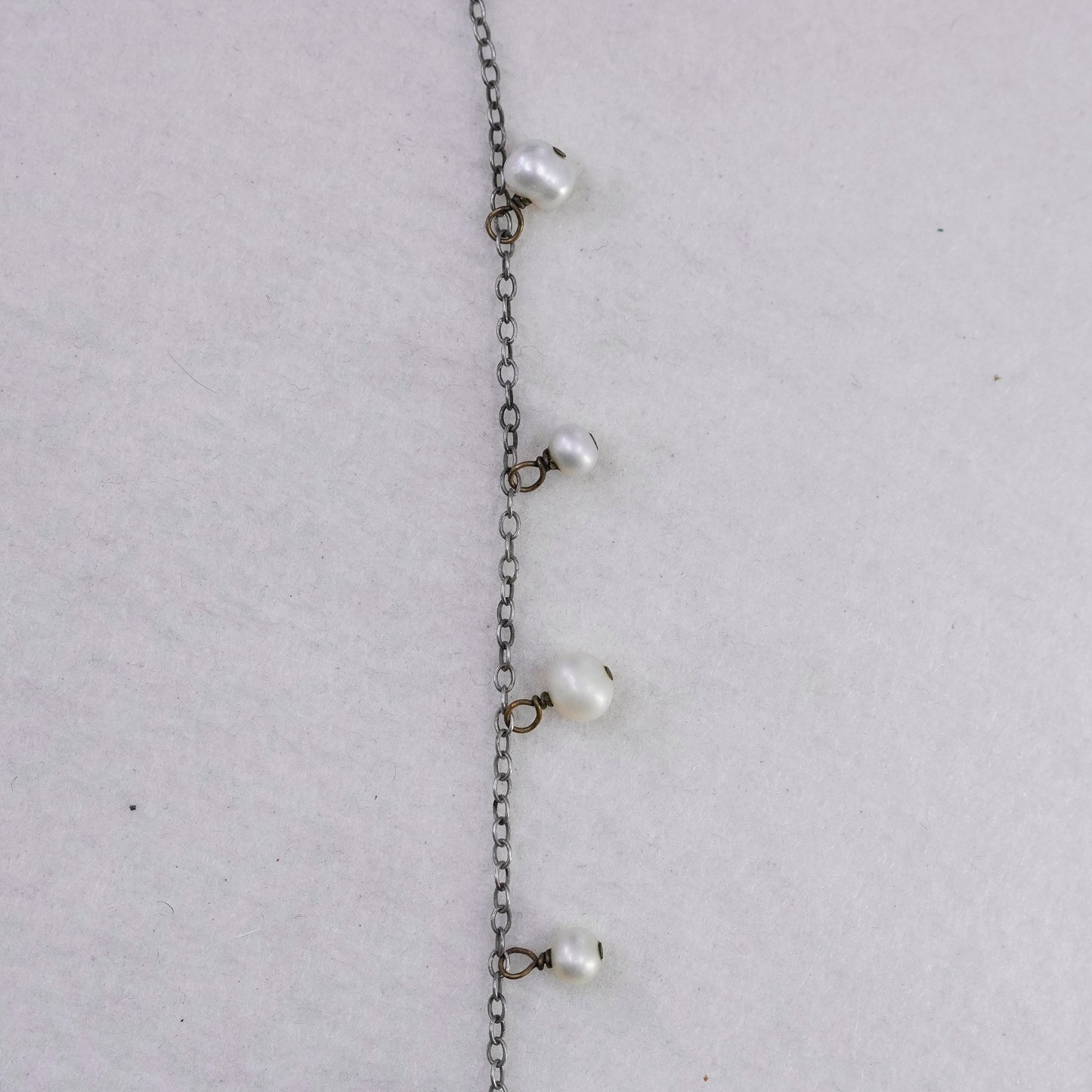 18”, vintage Sterling 925 silver handmade circle necklace with pearl beads