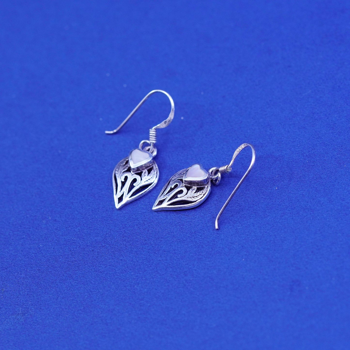 Vintage PSC Sterling 925 silver handmade earrings with heart Dangles