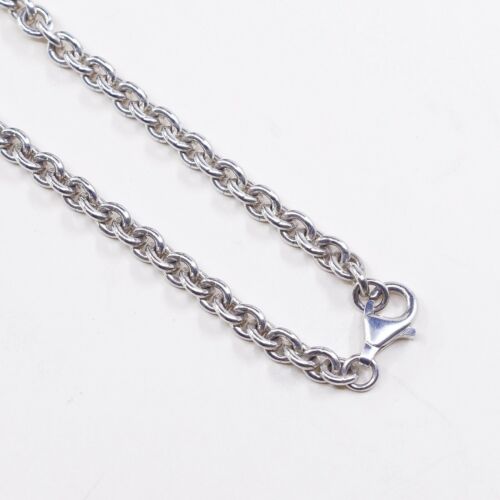 18”, 4mm, Vtg Handmade Sterling 925 Silver Circle Chain W/ Green Agate Inlay