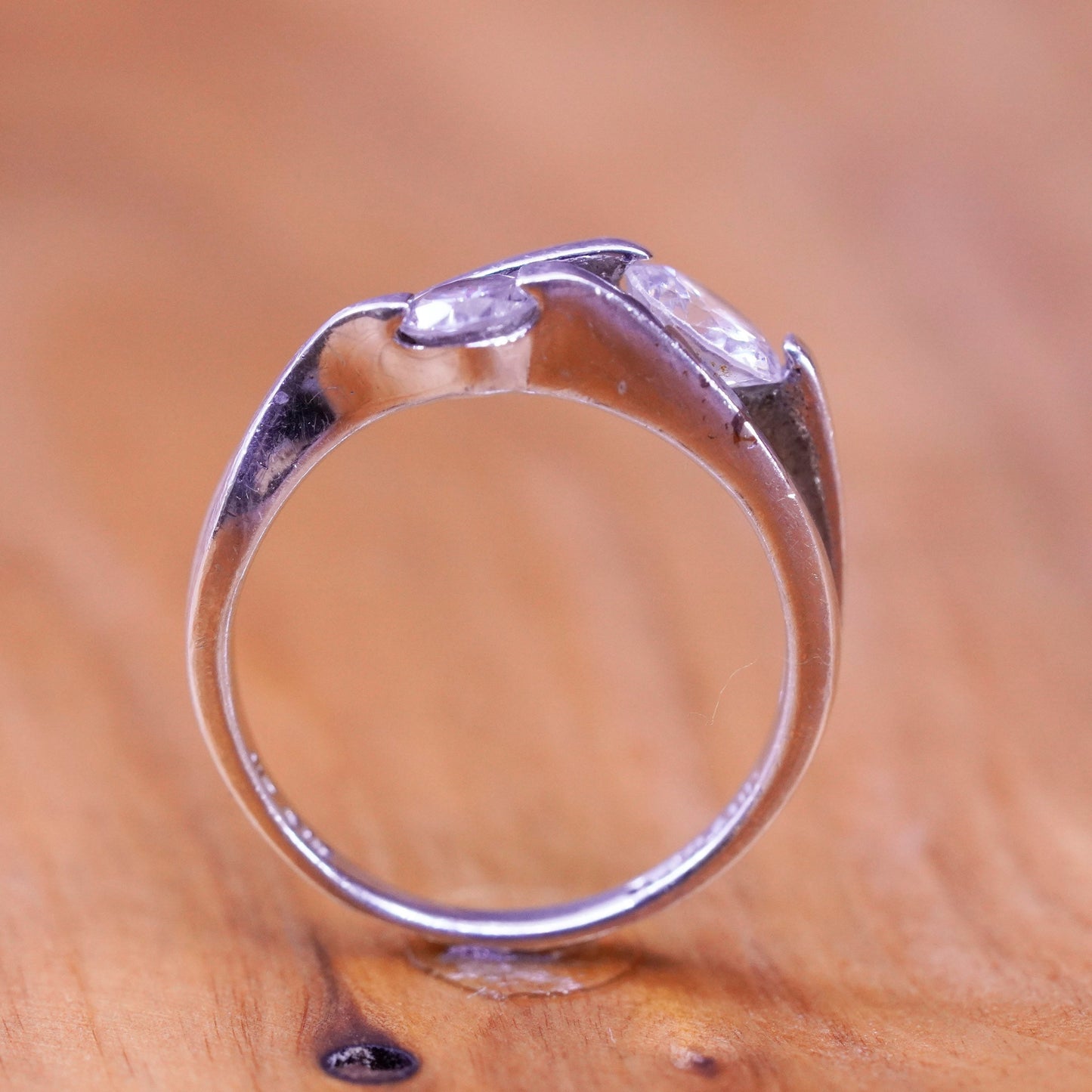 Size 7, vintage Sterling silver handmade ring, 925 engagement band with cz