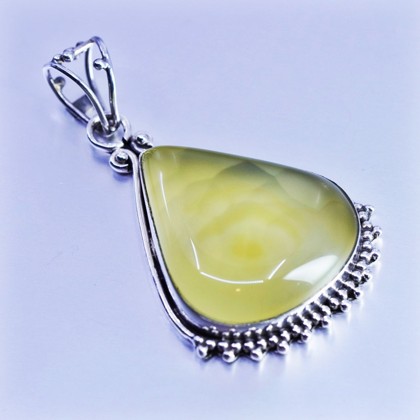 antique sterling 925 silver pendant with teardrop grapestone prehnite and beads