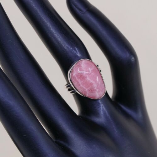 Size 5.25, Vintage sterling silver handmade ring, 925 silver With Pink agate