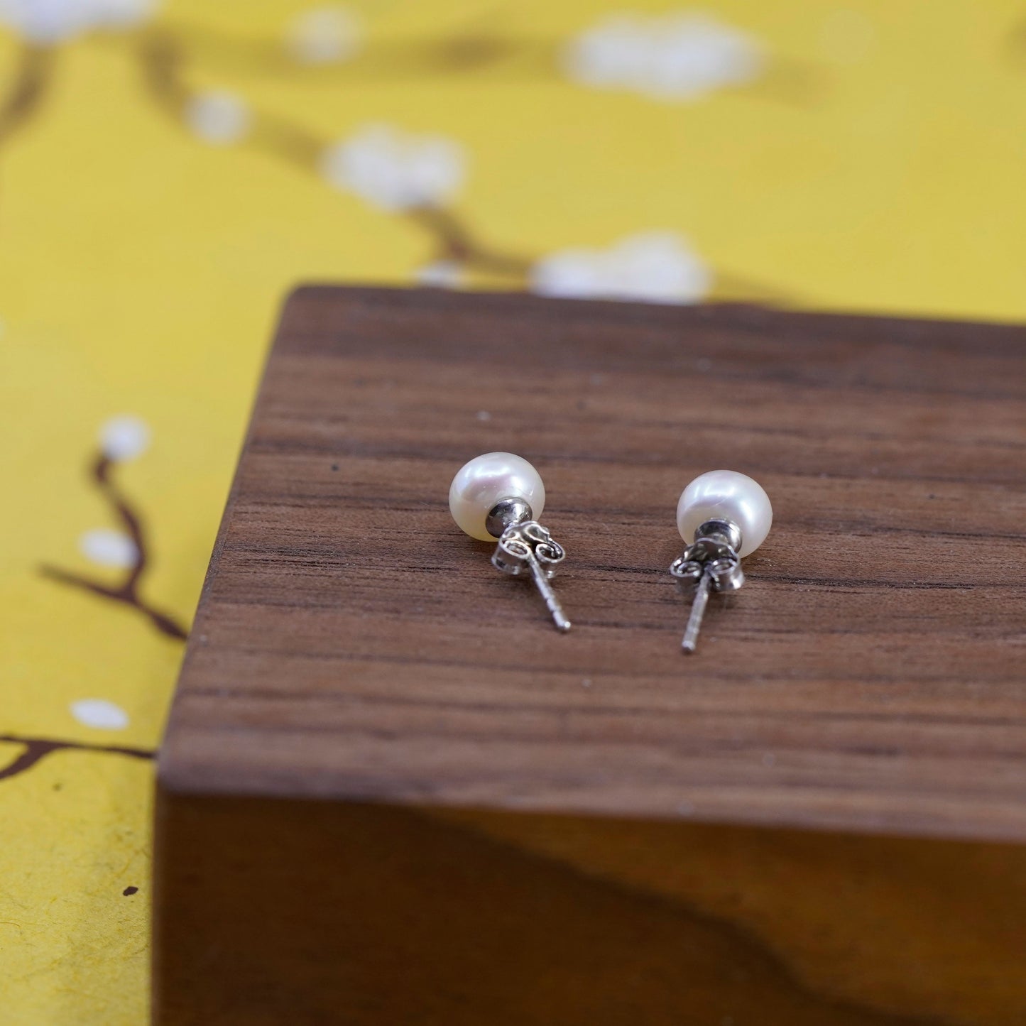 Vintage Sterling silver handmade earrings, 925 gray pearl studs