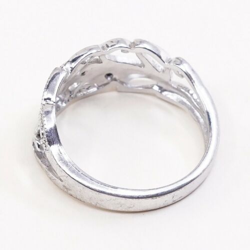 Size 9.25, Vtg Sterling Silver Handmade Ring 925 Band W/ Leaves Embossed
