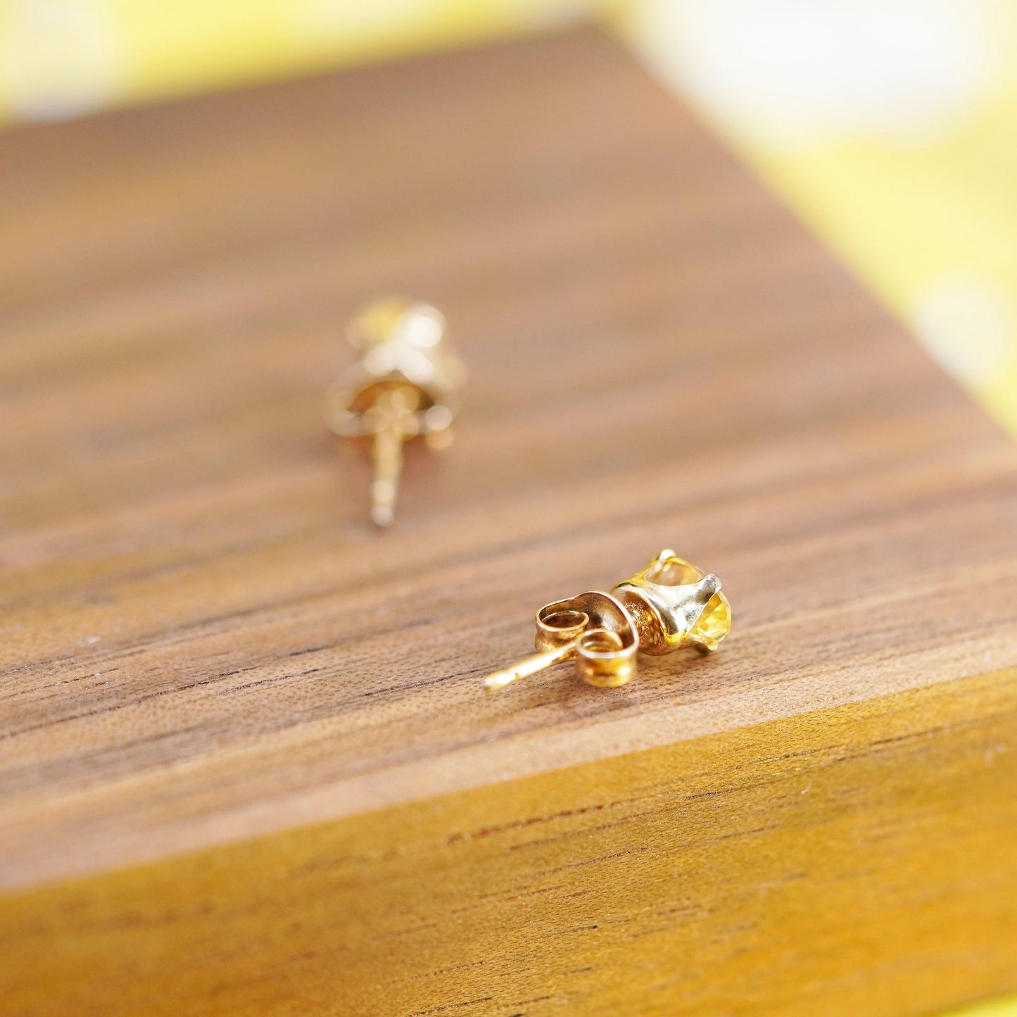Vintage vermeil gold over Sterling silver handmade earrings, 925 studs citrine