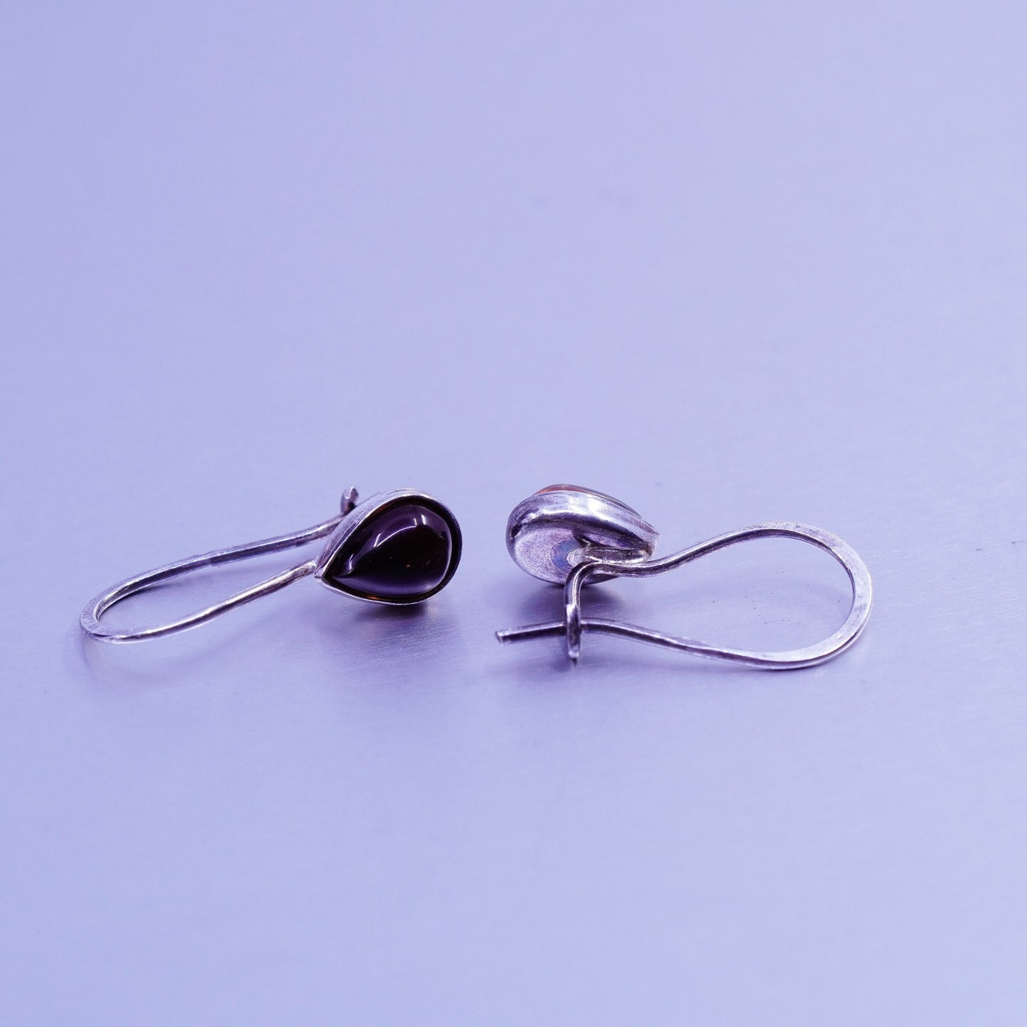 Vintage Sterling 925 silver handmade earrings with teardrop Amber