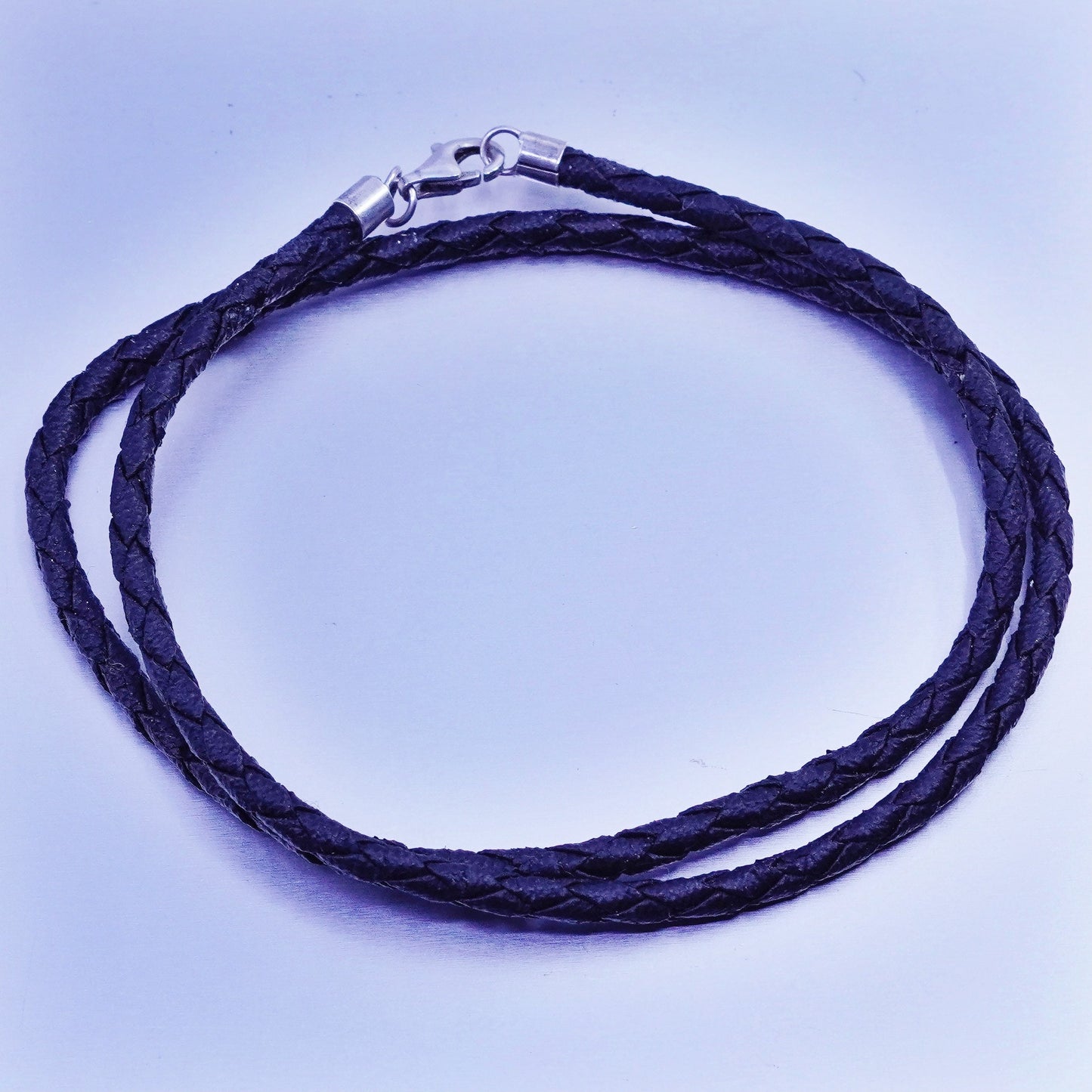 16”, vintage 925 Sterling Silver Handmade black woven braided Leather Necklace