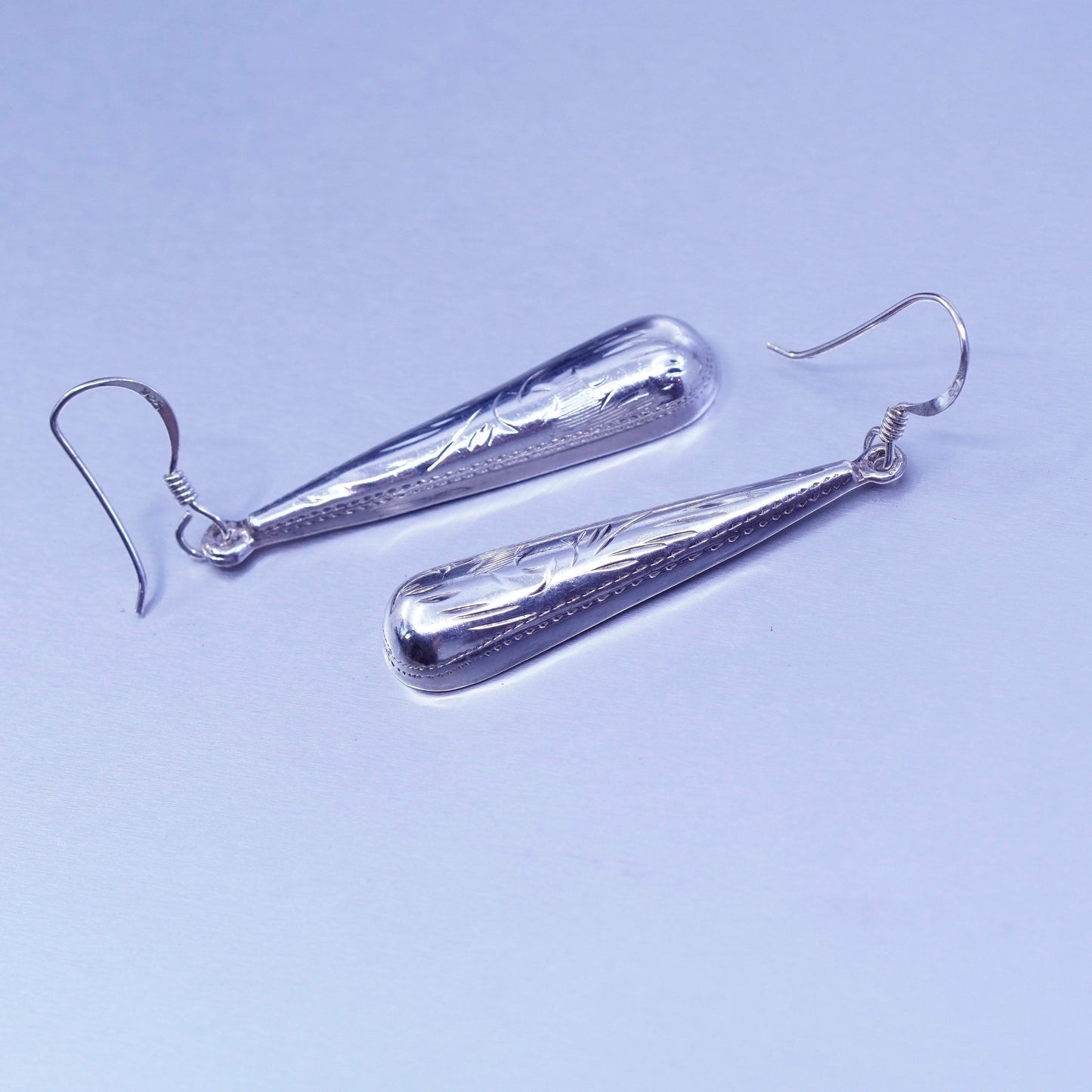 Vintage Sterling 925 silver handmade textured teardrop earrings
