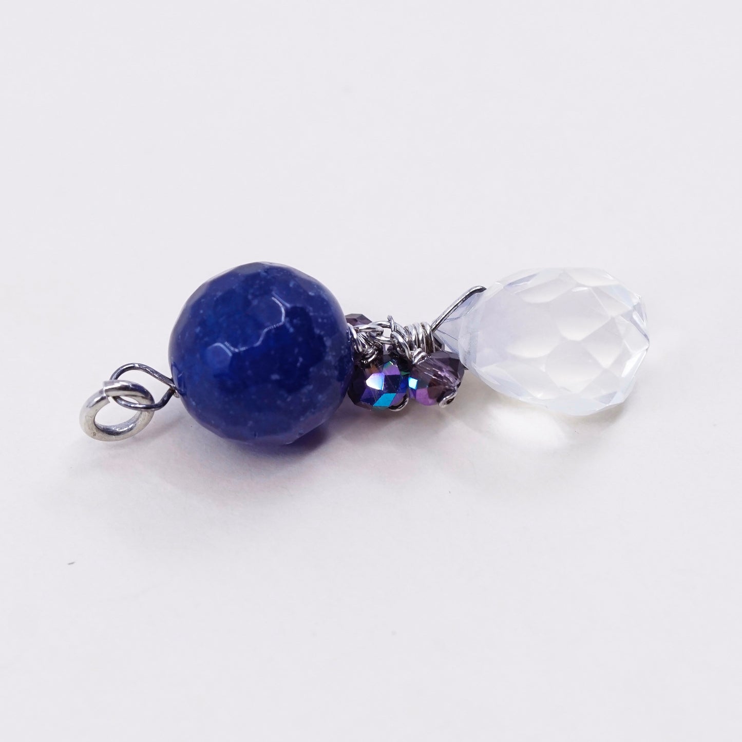 sterling sterling silver handmade pendant, 925 charm w/ lapis lazuli N crystal