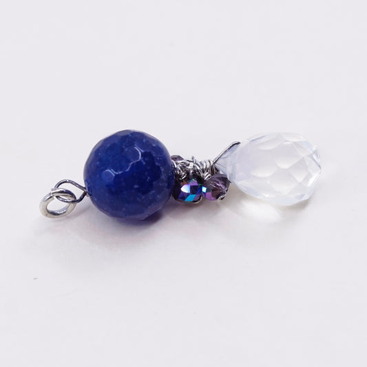 sterling sterling silver handmade pendant, 925 charm w/ lapis lazuli N crystal