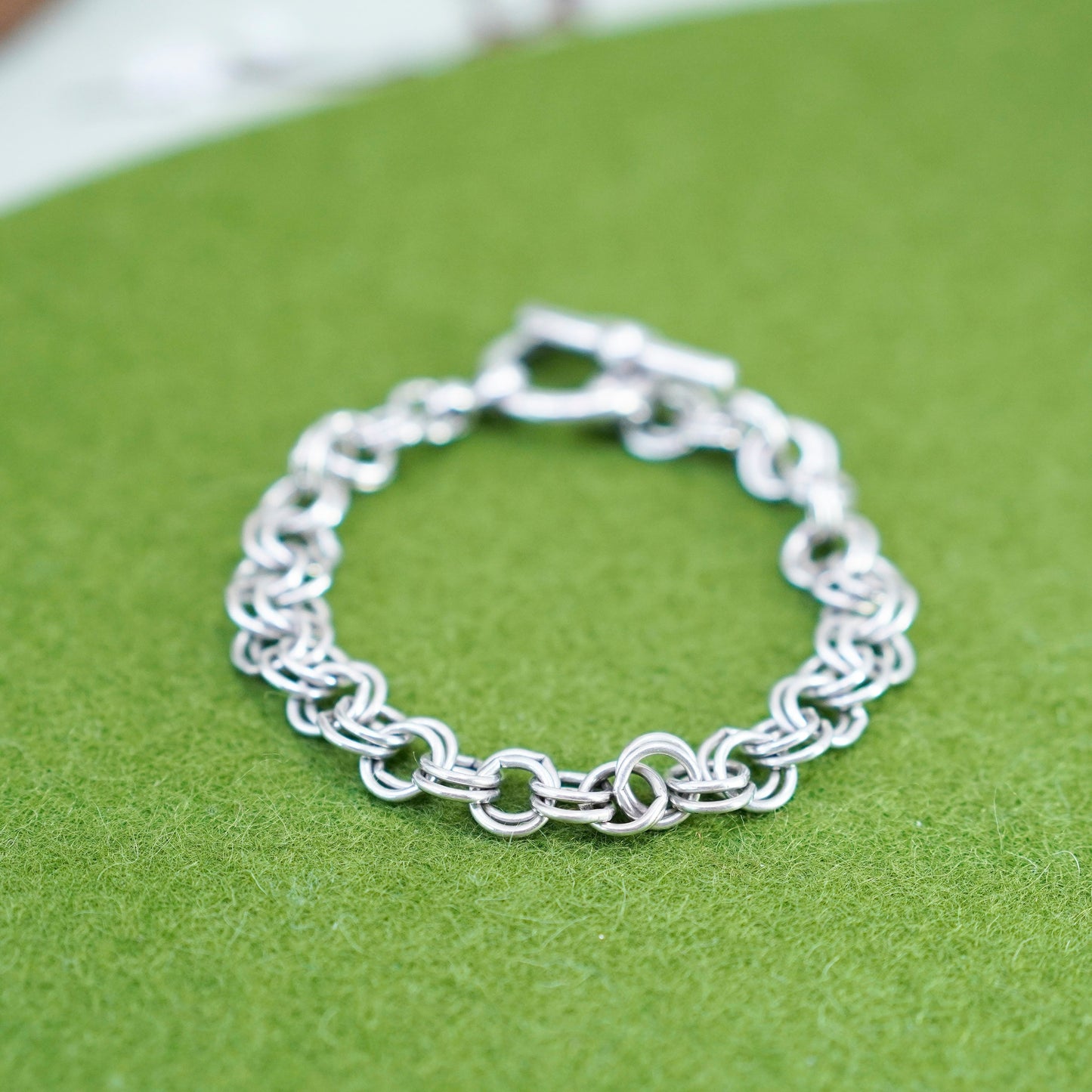 6.5”, Vintage Italy sterling silver handmade bracelet, 925 double circle chain