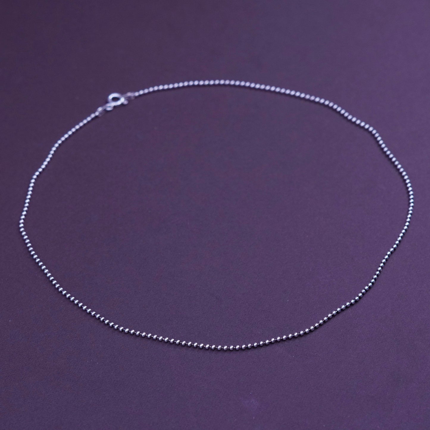 16”, 1mm, vintage diagonal Sterling silver beads necklace, 925 chain