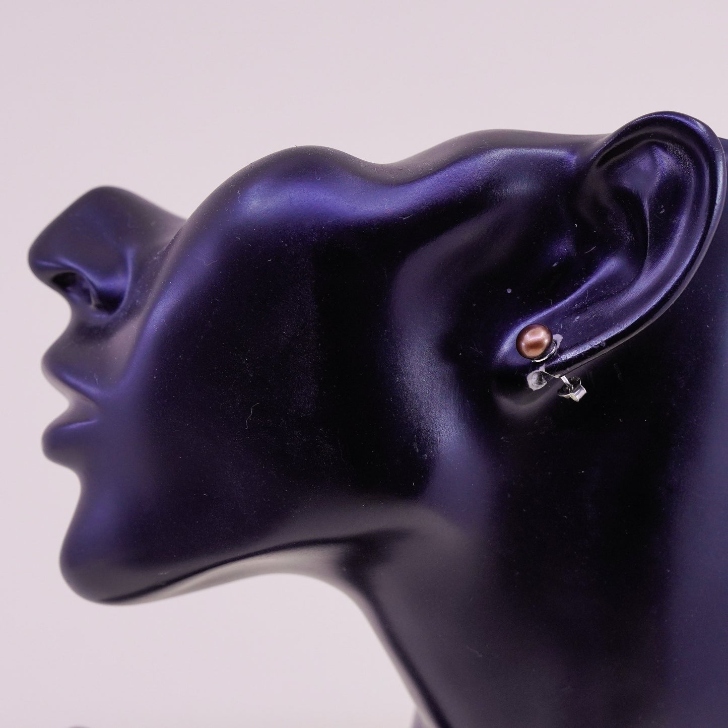 Vintage sterling silver earrings, 925 studs with brown pearl