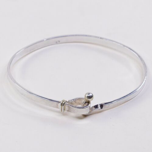 7.25”, Mexico Modern Sterling 925 Silver Handmade Hinged Bangle, Stamped 925