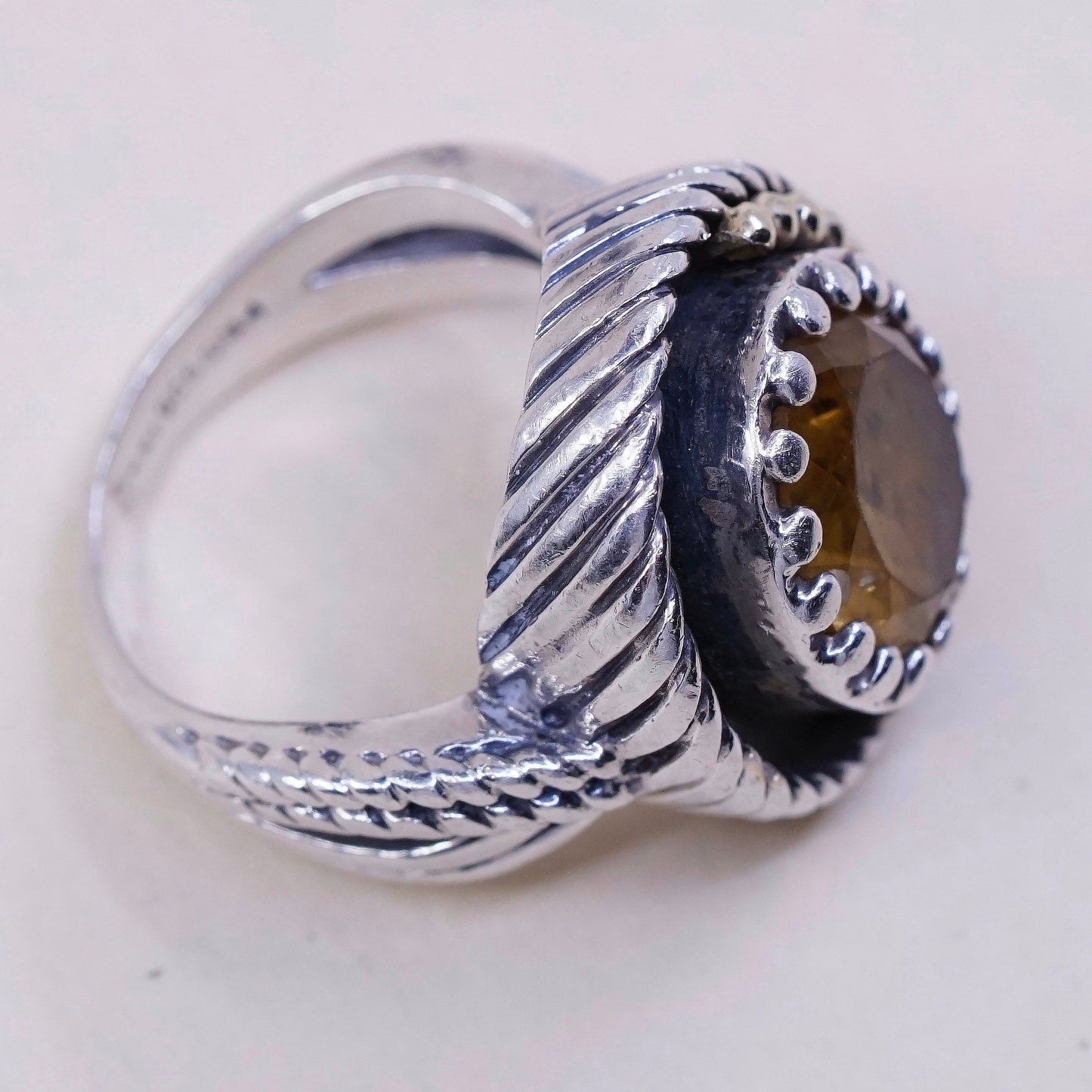 Size 6, vtg PRG two Tone 14K gold trim w/ sterling 925 silver ring with citrine