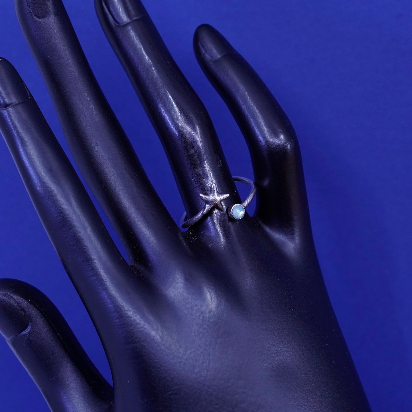 vintage Sterling silver starfish star ring, 925 wrap band with green Crystal