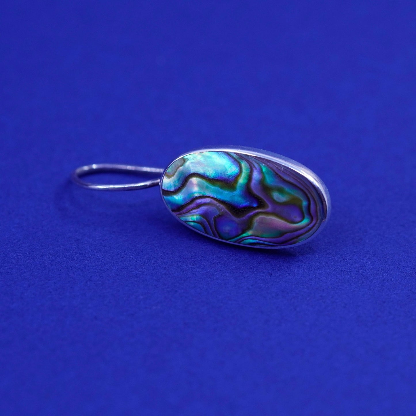 Vintage Sterling 925 silver handmade earrings with oval abalone