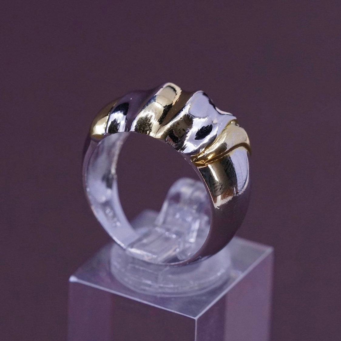 sz 8, vtg Sterling silver ring, solid 925 silver with ribbed wave