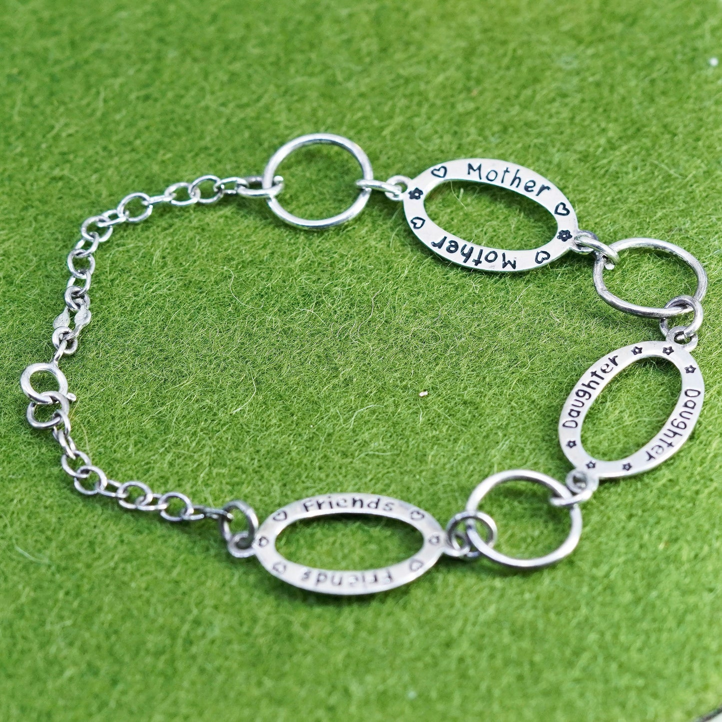 7.5”, sterling 925 silver circle quote bracelet circle disc “mother daughter”