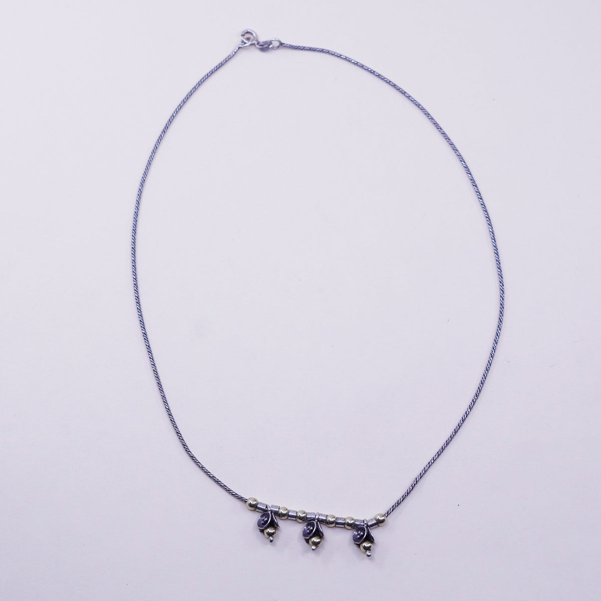 18”, vtg Italy Sterling 925 Silver snake chain necklace 14k Yellow Gold beads