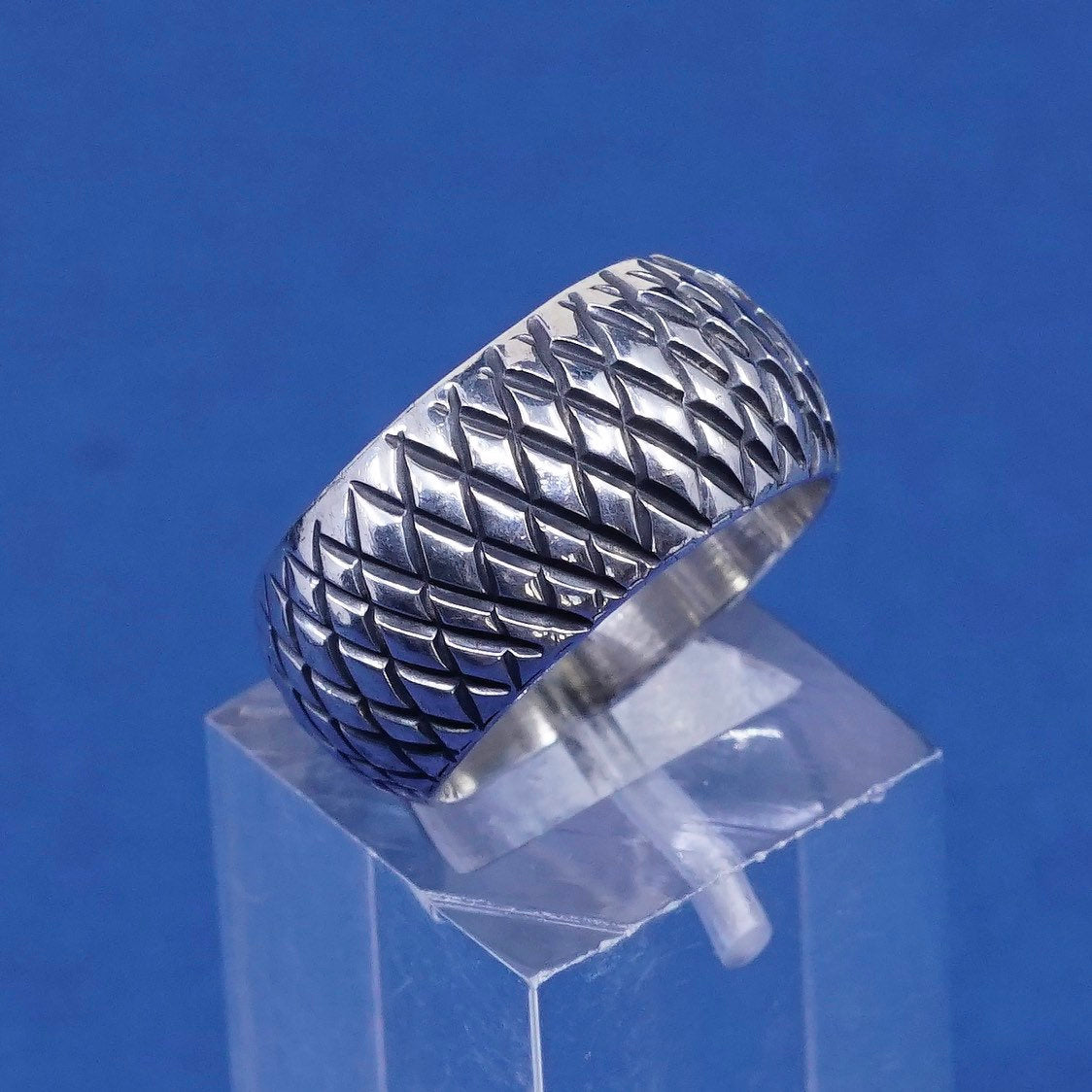 sz 6, vtg Sterling silver handmade ring, 925 wide band w/ textured surface