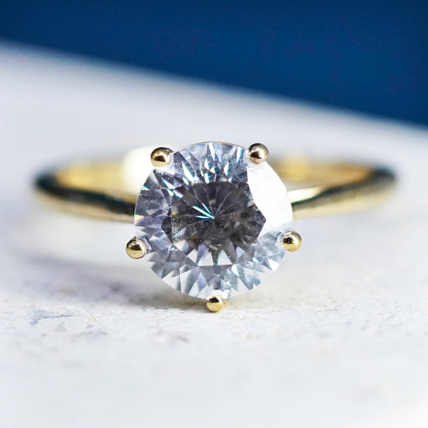 Size 6, VTG Vermeil gold filled Sterling 925 silver engagement ring round cz