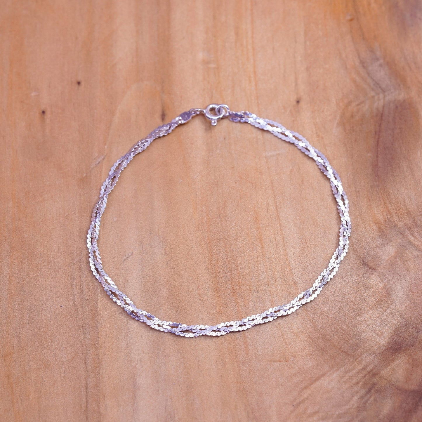 7”, 3mm, Vintage Sterling silver braided woven s link herringbone bracelet