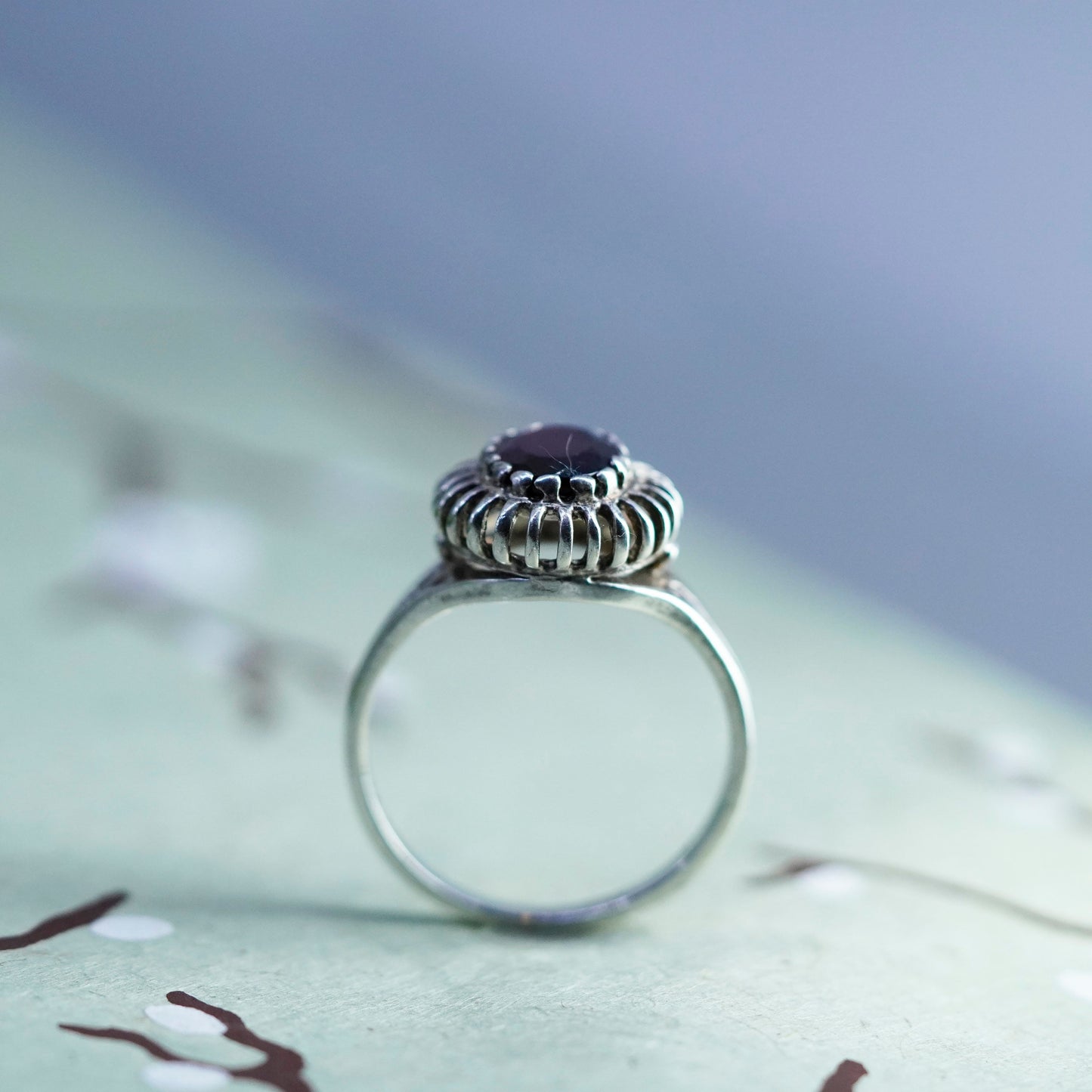 Size 10, Vintage sterling 925 silver handmade ring with oval garnet