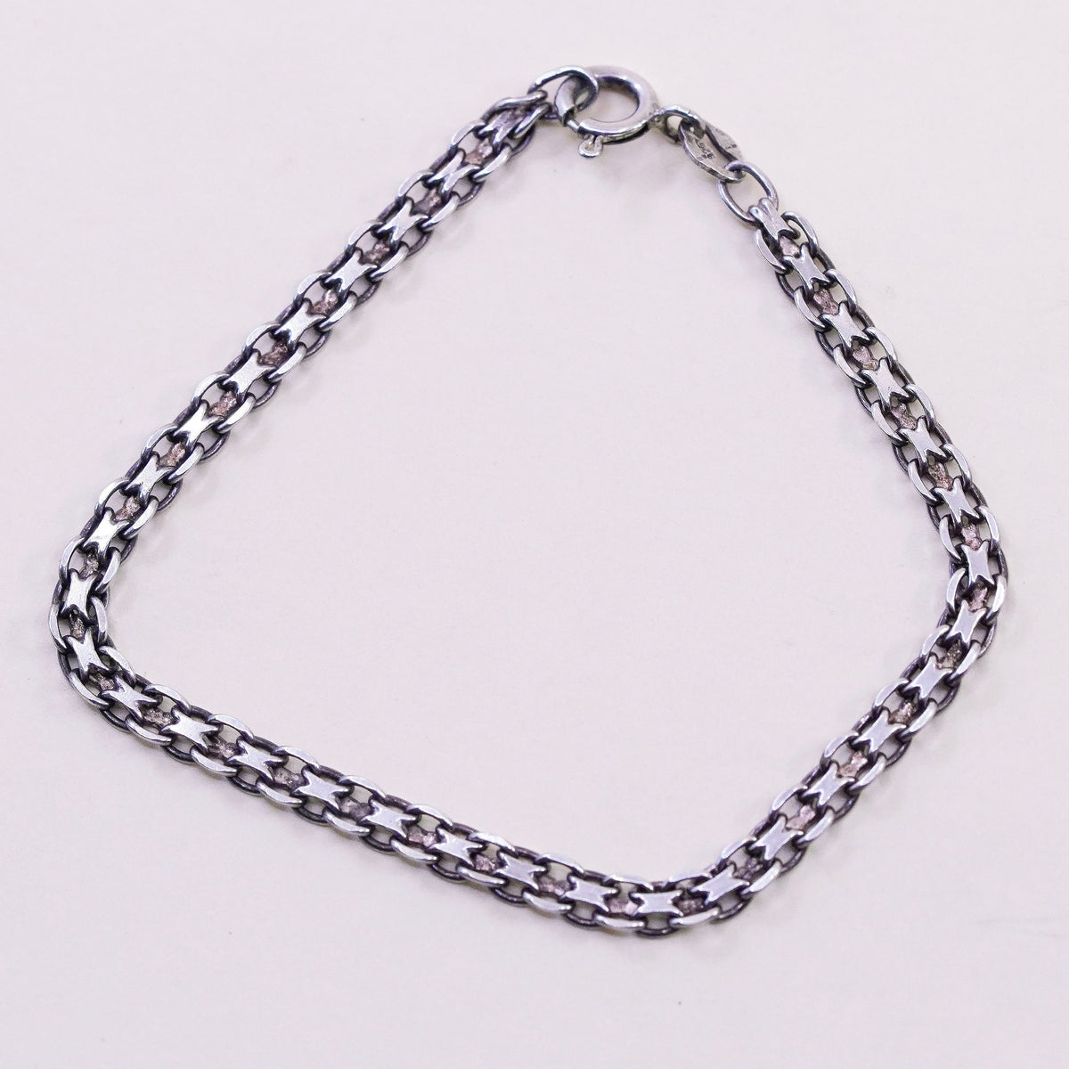 6.75”, 4mm, Vintage sterling 925 silver flatten curb bracelet